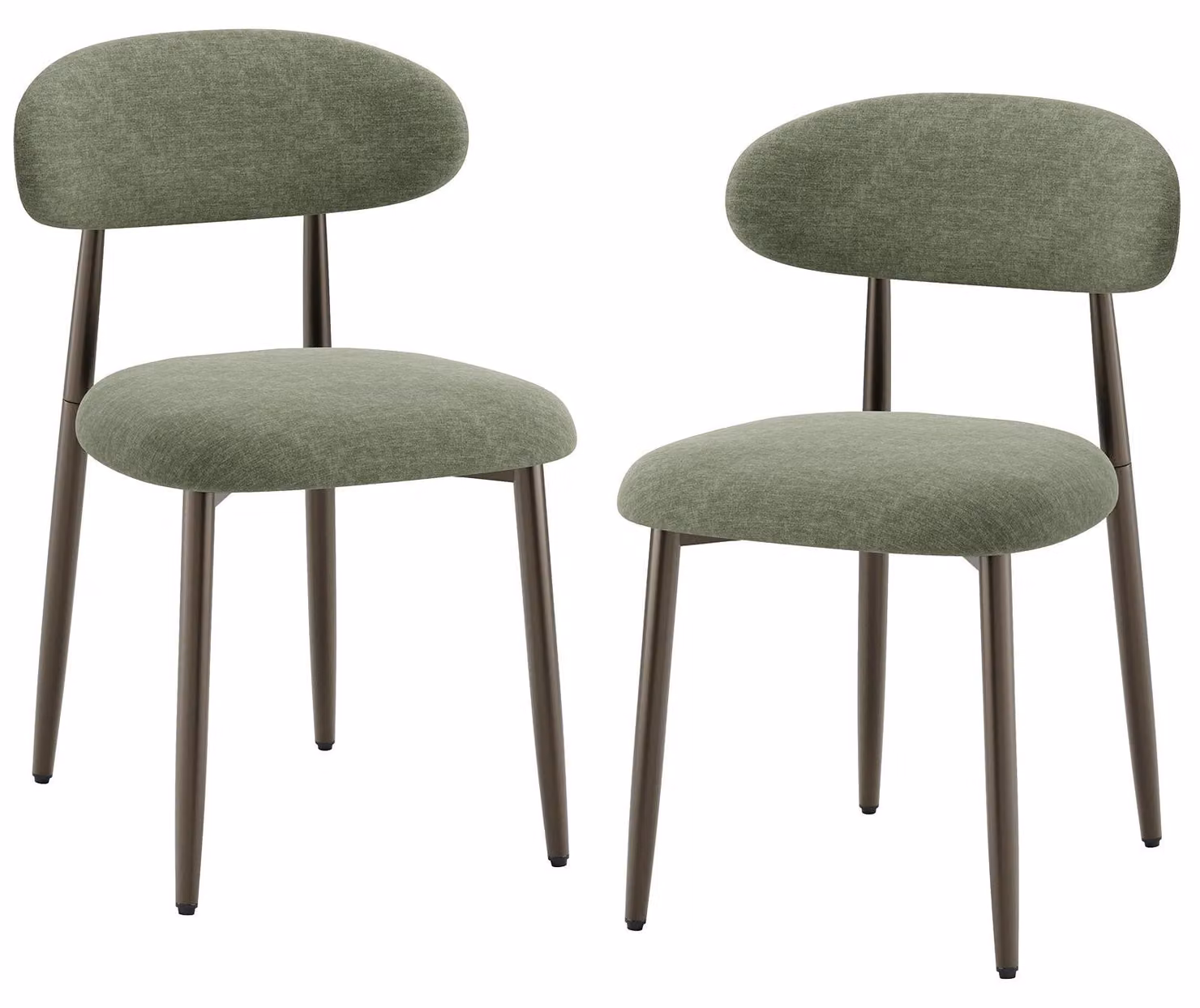 Set di 2 sedie da pranzo imbottite, con schienale curvo ergonomico, gambe in metallo con finitura bronzo, design moderno, colore verde
