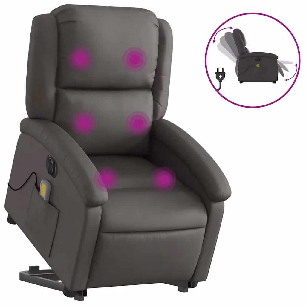 Poltrona Alzapersona Elettrica con Massaggio Reclinante vidaXL in Pelle Sintetica Grigia – 2
