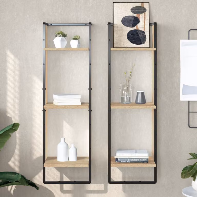 Scaffale da parete vidaXL con 3 ripiani in legno e metallo, colore rovere, L 30 cm x P 25 cm x H 100 cm