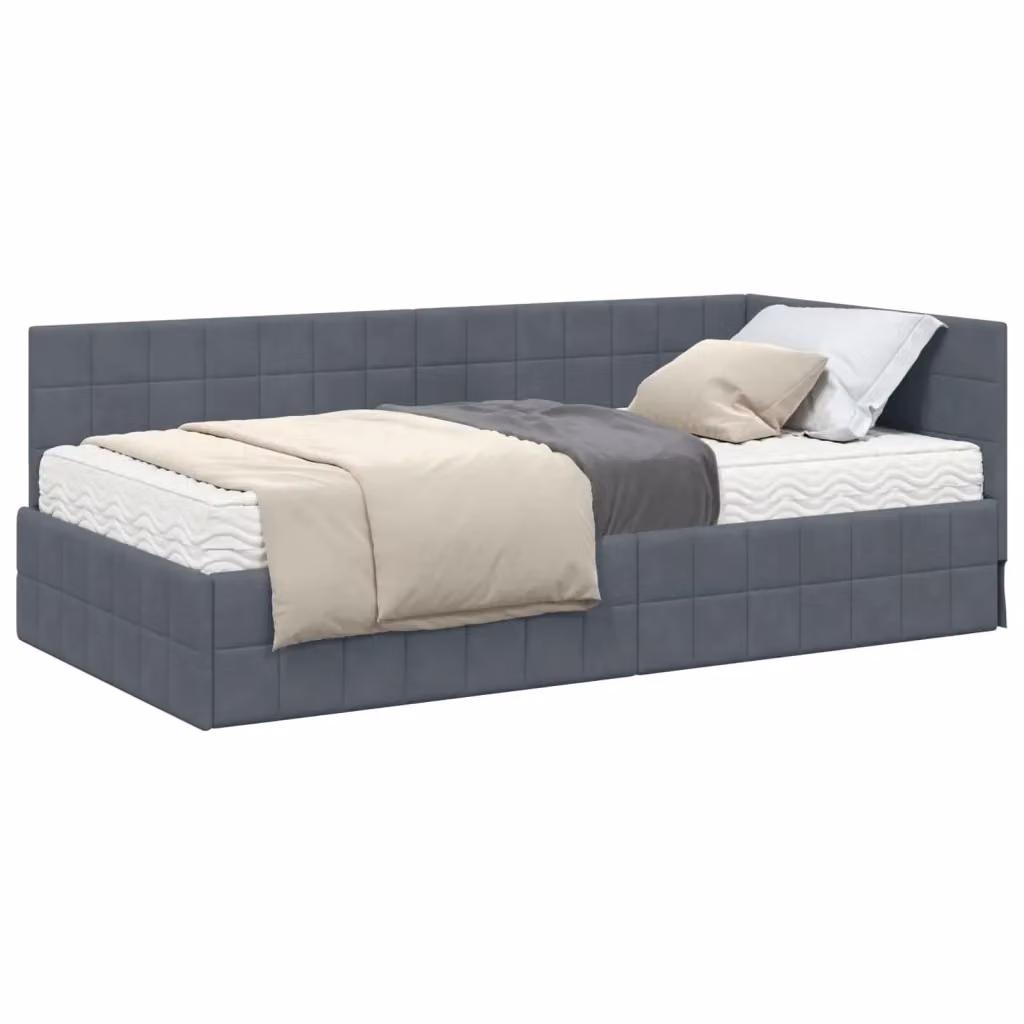 Letto Angolare con 2 Materassi in Schiuma vidaXL, Rivestimento in Velluto Grigio, L/P/H: 190 x 90 x 72 cm – 2
