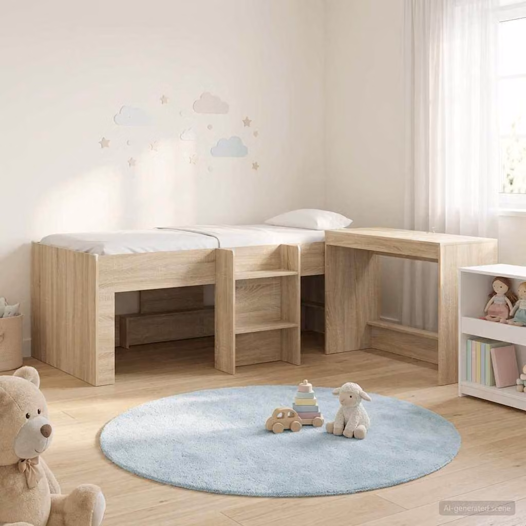 Letto a soppalco esclusivo con scrivania per bambini, 2 pezzi, finitura rovere Sonoma
