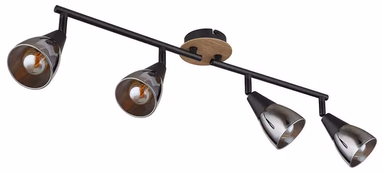 Lampada a soffitto, metallo, vetro fumé, 4 luci, lunghezza 60 cm