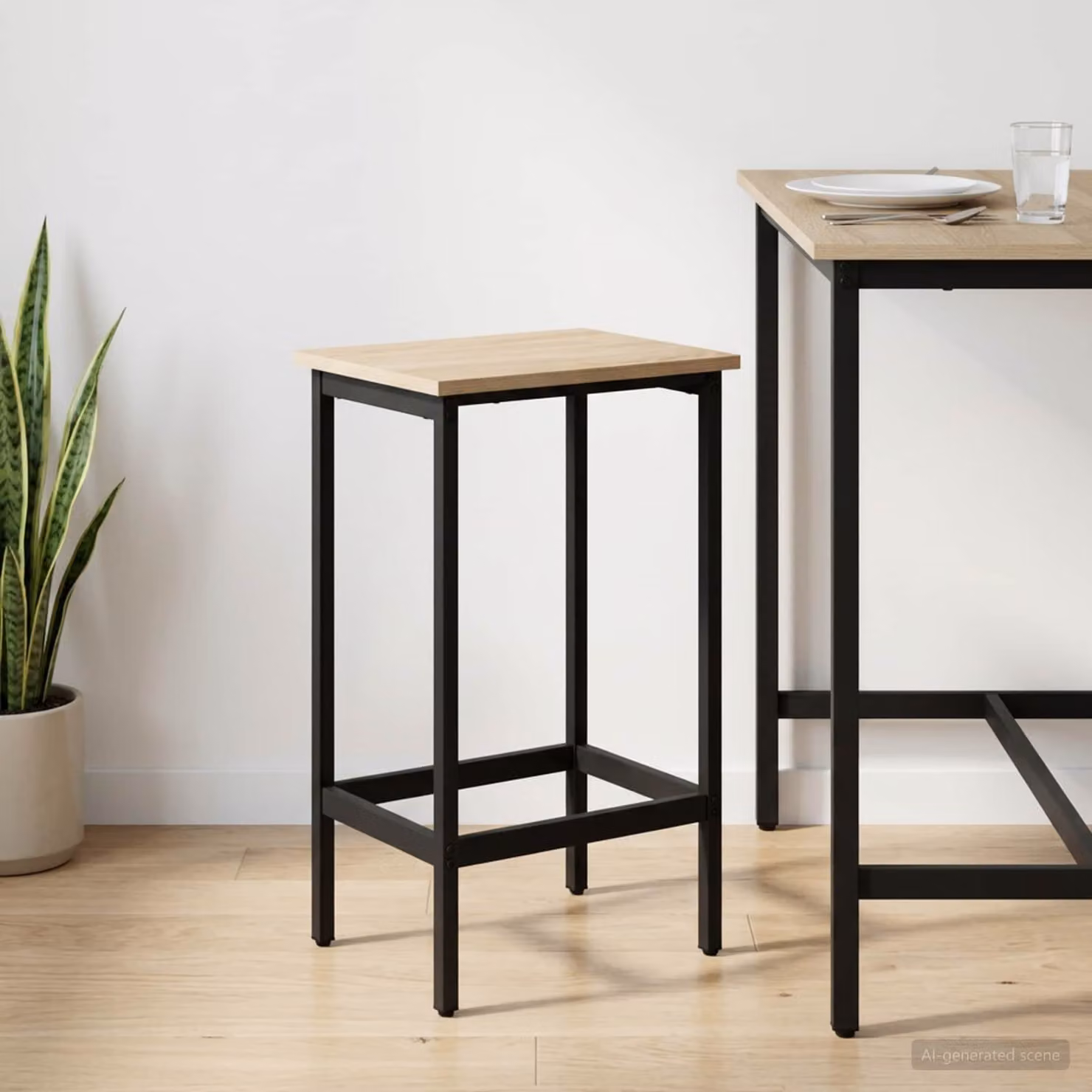 Sgabello da bar vidaXL moderno in MDF e metallo, colore marrone e nero, L 40 cm x P 32 cm x H 74 cm