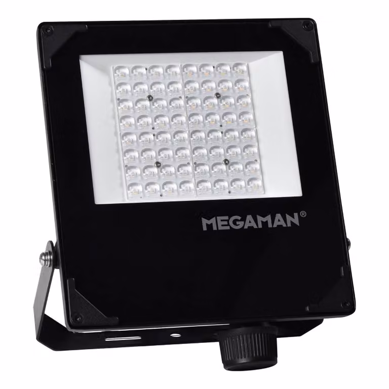 MEGAMAN Faretto da esterno a LED Hugo, 50 W, 3000 K, IP66 Hugo, Nero, Alluminio, Lampada LED da esterni