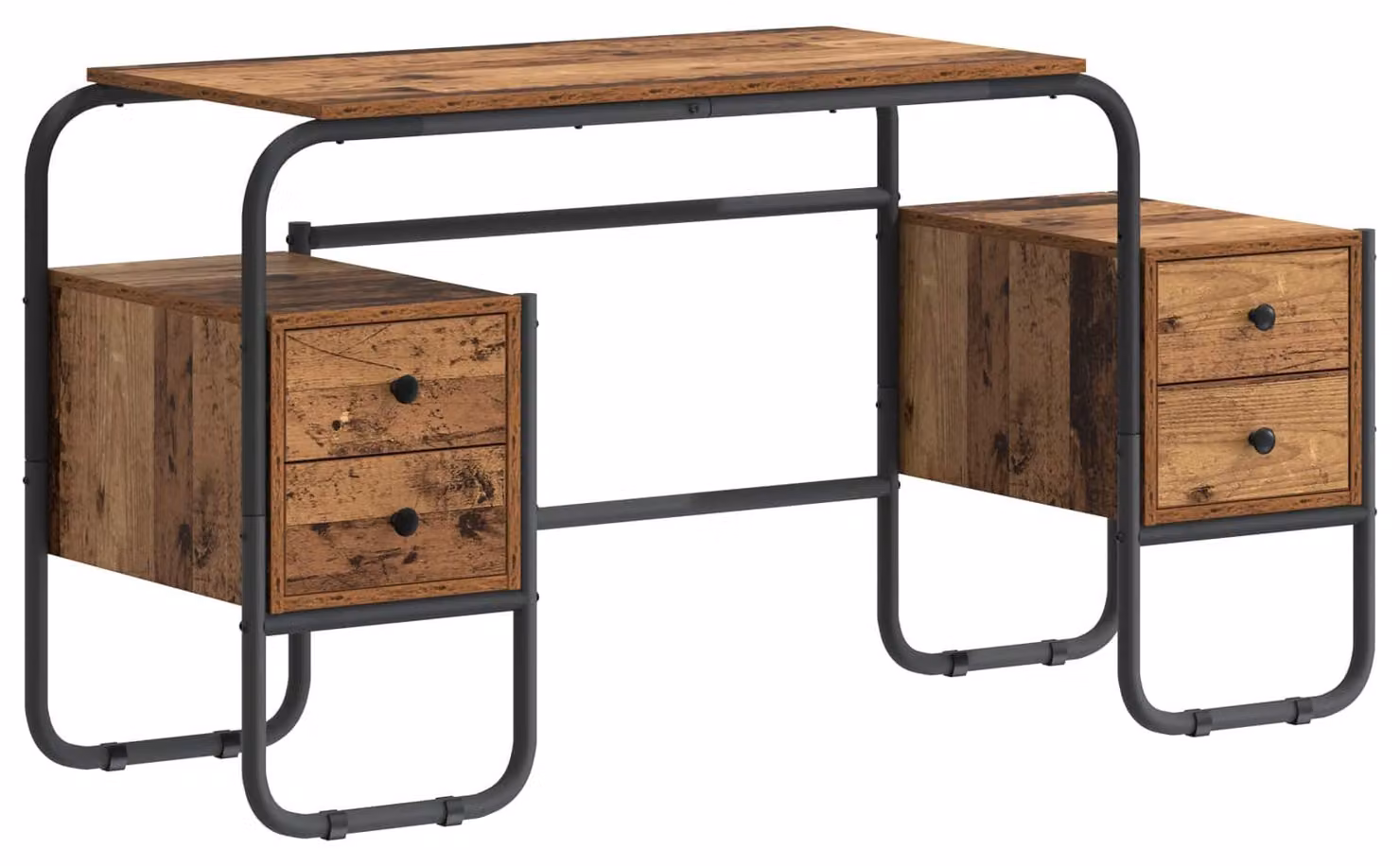 Scrivania con spazio contenitivo in legno massello, dimensioni 145 x 50 x 75 cm