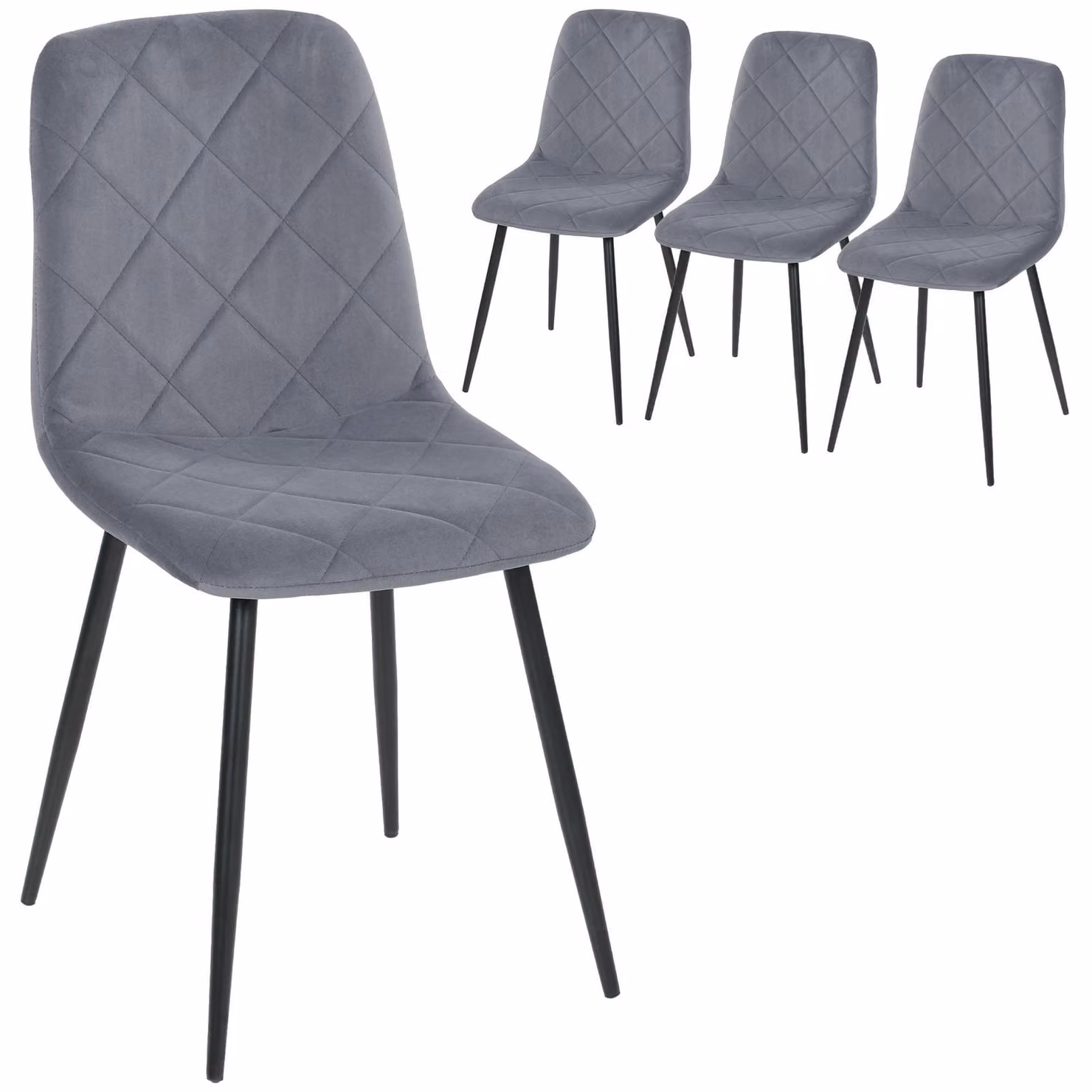 Set di 4 sedie da pranzo - Moderne sedie imbottite con braccioli - Rivestimento effetto velluto - Schienale imbottito - Gambe in metallo - Grigio scuro