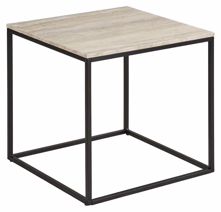 Tavolino Vita effetto travertino con struttura in acciaio nero 45x45 cm