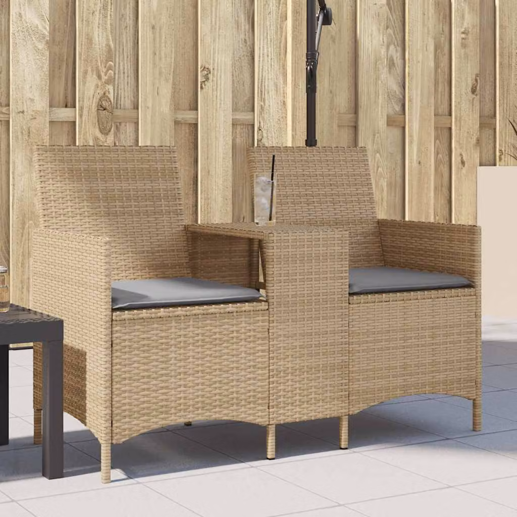 vidaXL Divano da Giardino 2 Posti con Tavolo e Cuscini in Polyrattan Beige e Grigio con Struttura in Metallo