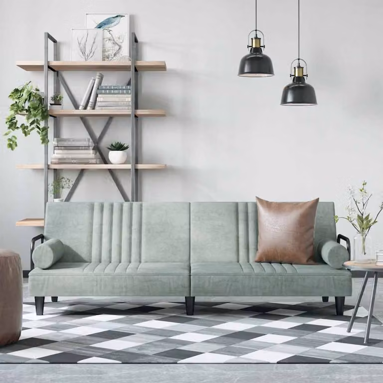 vidaXL Divano Letto Click-Clack Moderno in Velluto Grigio con Cuscini e Poggiatesta Regolabile L/P/H: 205 x 90 x 70 cm