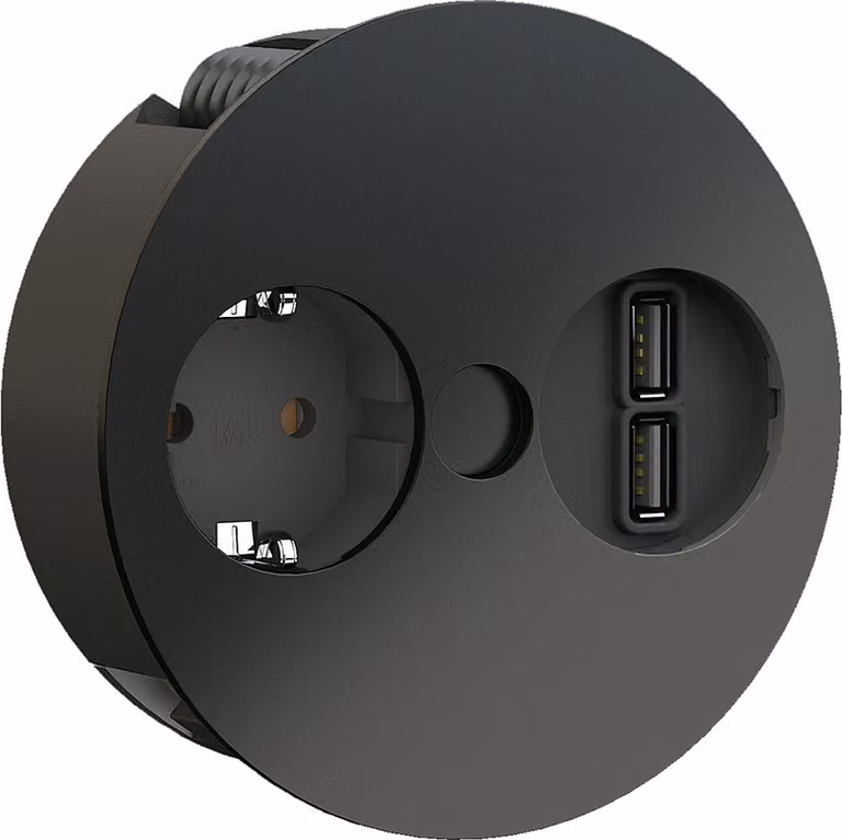 Presa da incasso BACHMANN TWIST 2 angolare, presa Schuko, USB, nero opaco