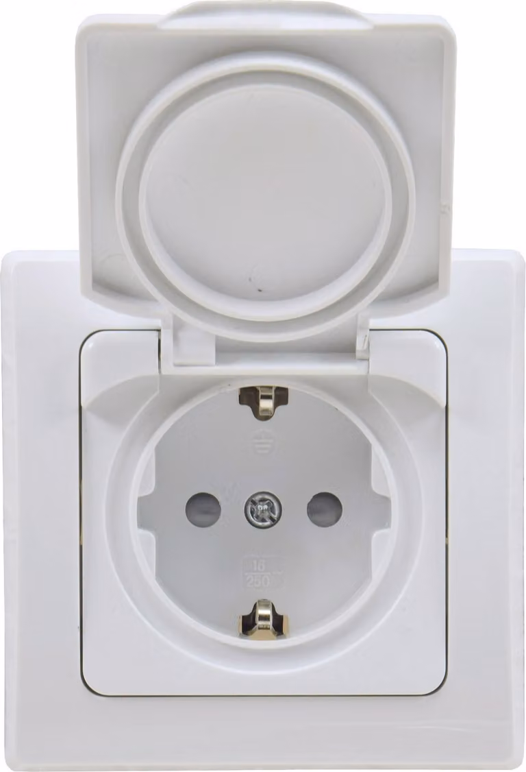 Presa di corrente ChiliTec DELPHI con contatto di terra IP44 250V AC / 16A, con cornice, da incasso, bianco