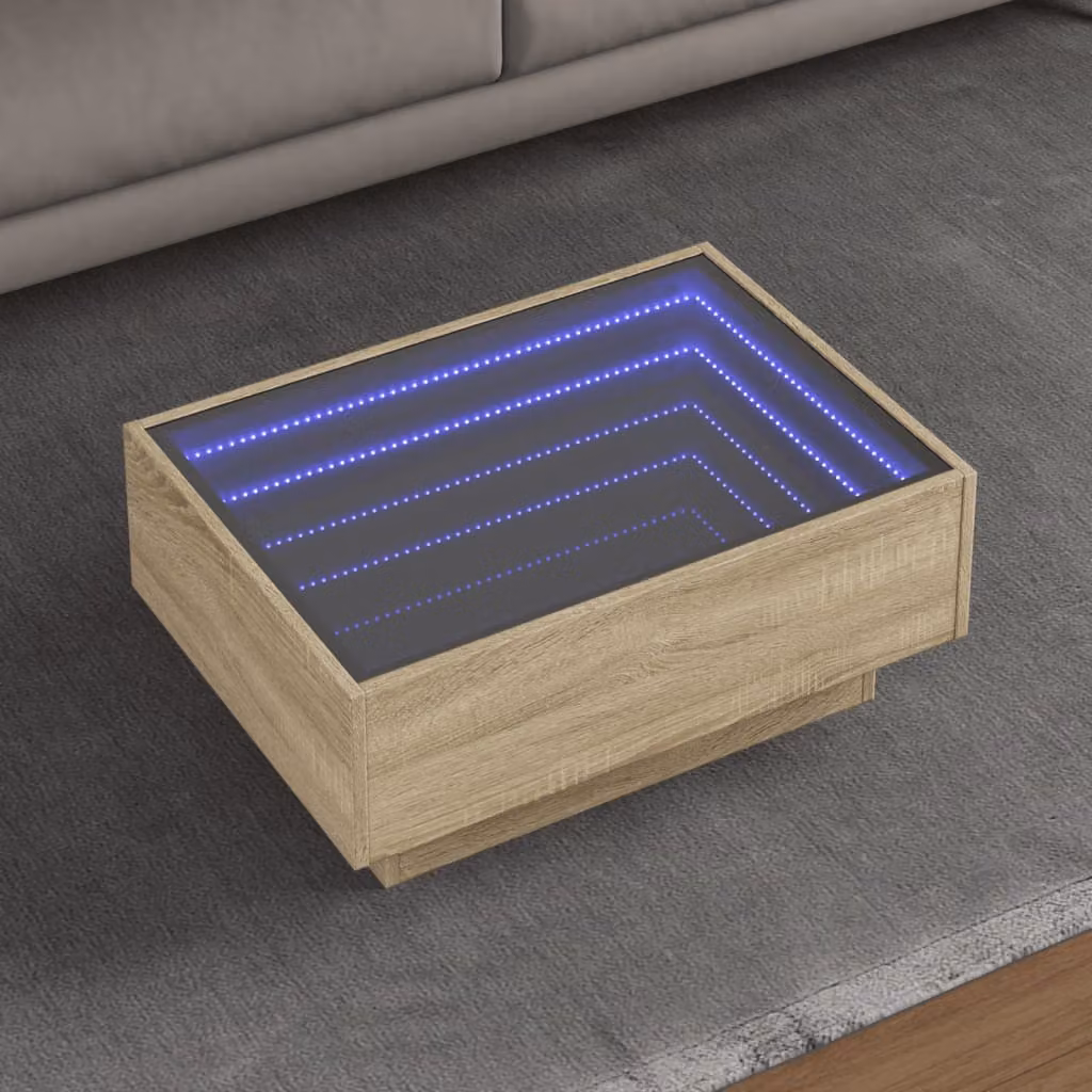 vidaXL Tavolino da salotto moderno con LED in legno color rovere, L 70 cm x P 50 cm x H 30 cm