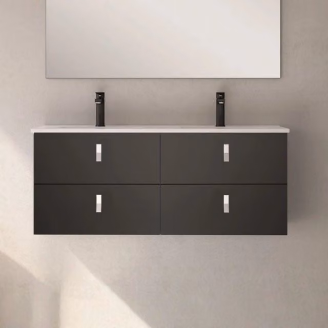 Mobile bagno sospeso doppio lavabo colore nero 4 cassetti Invicta 120x45x48H