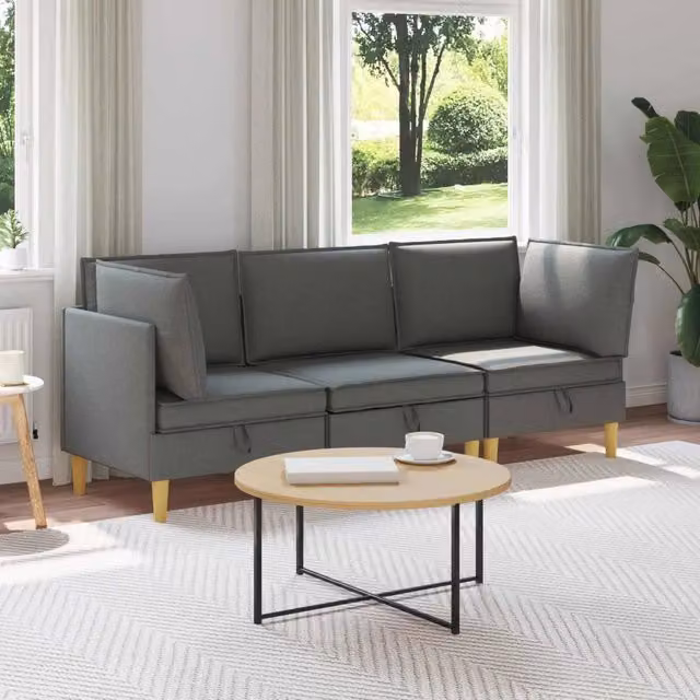 Set di divani modulari a L vidaXL in tessuto grigio con spazio di archiviazione, 3 pezzi
