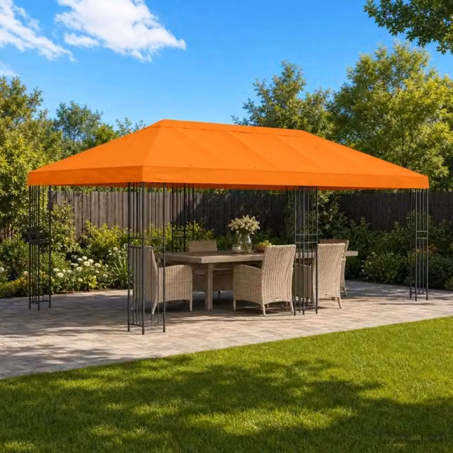 Gazebo da giardino 6 x 3 m Arancione Poliestere e Acciaio 3375990