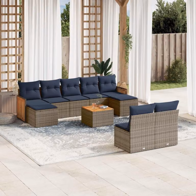 Maison Exclusive - Set divano da giardino 10 pezzi con cuscini, grigio, polyrattan