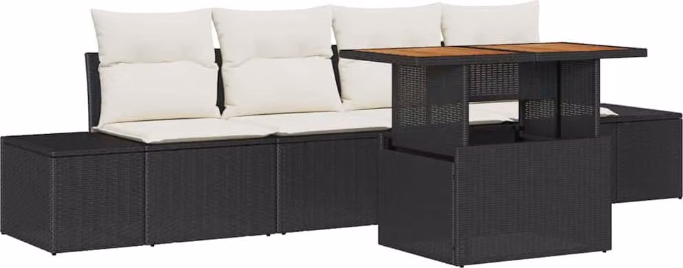 Set da Pranzo per Giardino con cuscino 5 pcs Nero e Crema