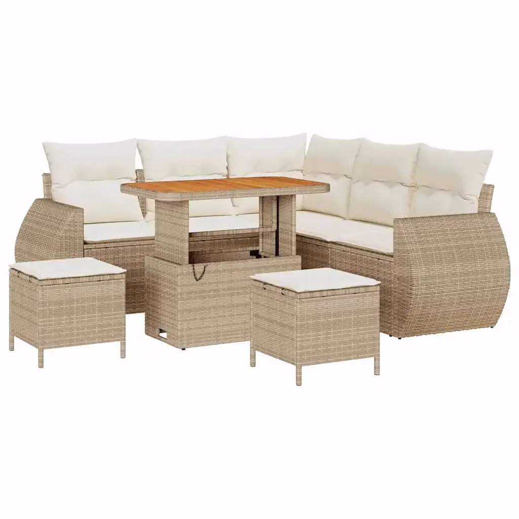 Set Divano da Giardino 8 Pezzi vidaXL Beige con Cuscini e Tavolino in Polyrattan e Acciaio – 2