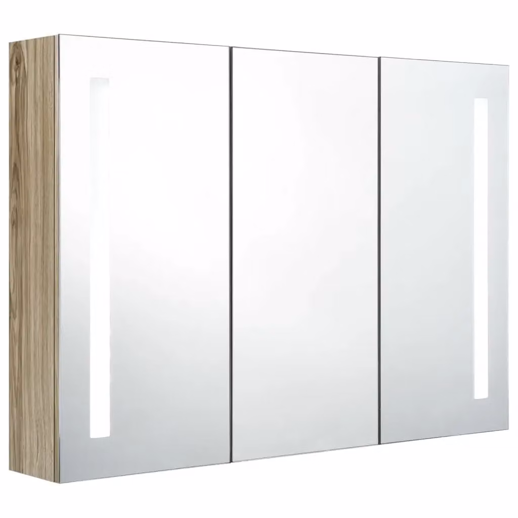 Armadietto da bagno con specchio e illuminazione LED vidaXL, colore marrone, L: 89 cm, P: 14 cm, H: 62 cm – 2