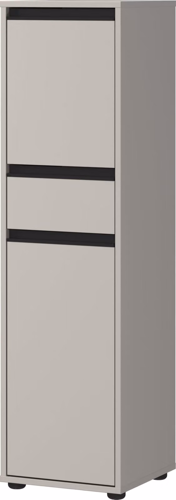 Mobile contenitore con cassetto e ante, colore grigio pietra, dimensioni 33x121x34 cm