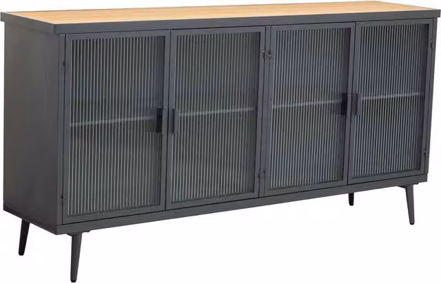 Appendiabiti in metallo e legno con vetro 160x36x80h cm - nero
