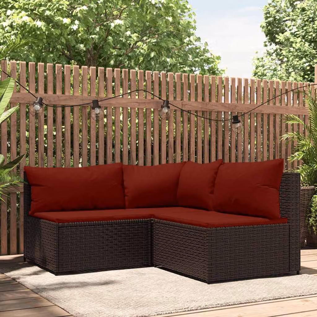 Set Mobili da Giardino vidaXL 3 pz in Polyrattan Marrone con Cuscini e Struttura in Acciaio con Rivestimento in Tessuto per Terrazza e Giardino