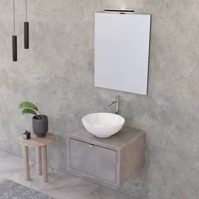 Mobile bagno sospeso INBAGNO grigio con lavabo e specchio con illuminazione LED e ante soft-close L: 60 cm