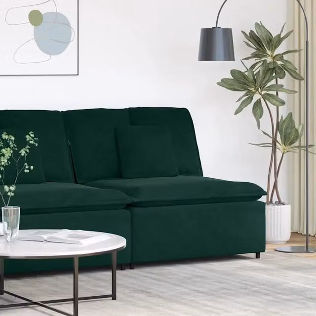 Modulo Centrale Divano Modulare con Cuscini Verde Scuro 100 cm