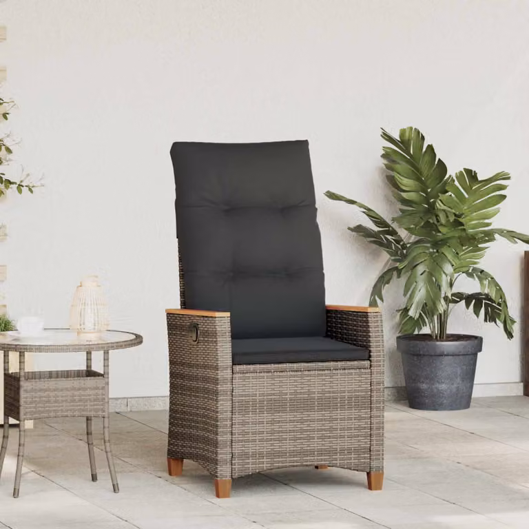Sedia da giardino reclinabile vidaXL in polyrattan con cuscini, Grigio e Grigio Scuro