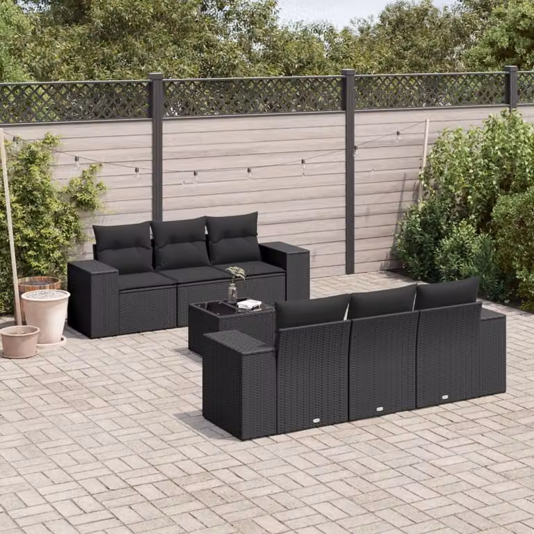 Set Divano da Giardino a L vidaXL con Cuscini e Tavolino Nero