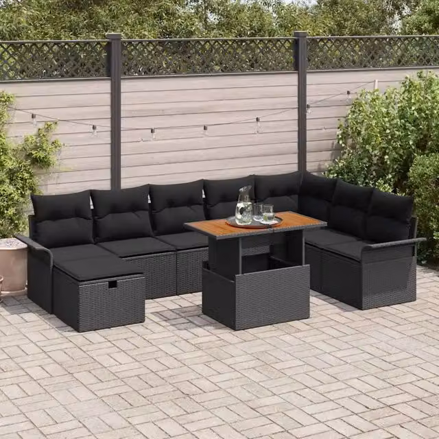 Set Divano da Giardino 9 pz Nero polyrattan 3361261