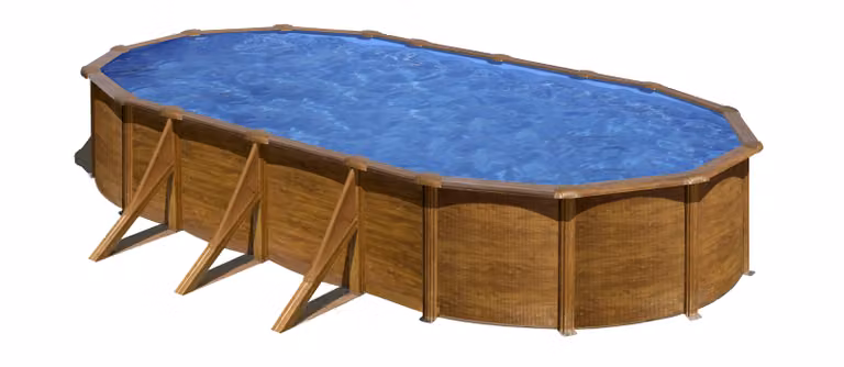 Piscina ovale da esterno in acciaio con effetto legno GRE KIT730W – 730 x 375 x 120 cm, set completo