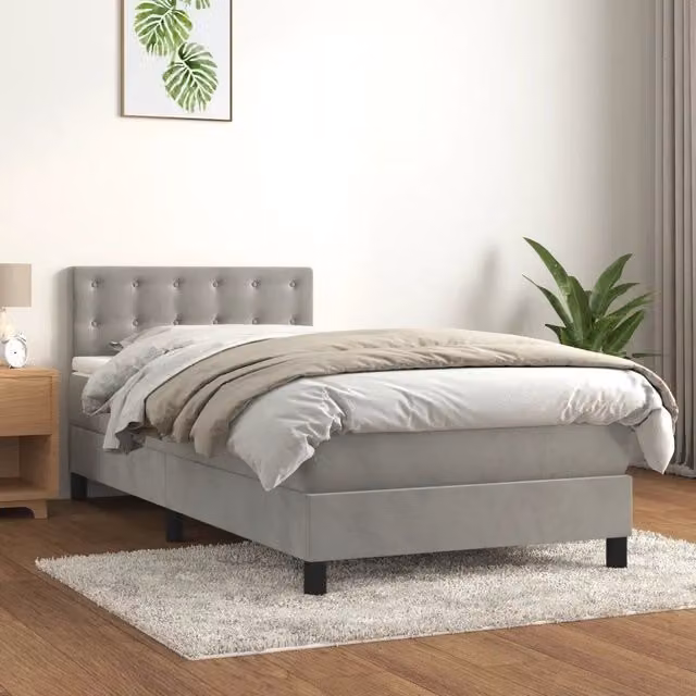 Letto Ibrido con Giroletto a Molle e Materasso vidaXL in Velluto Grigio e Bianco L/P/H: 203 x 90 x 88 cm