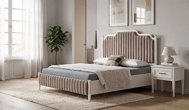 Letto imbottito elegante con 2 comodini, set completo per camera da letto 3 pezzi