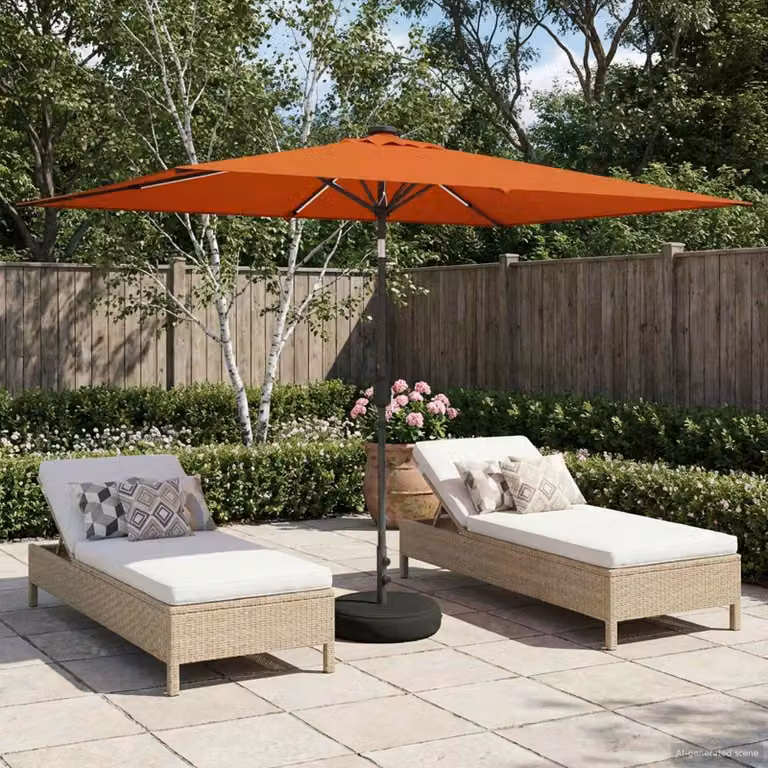 Parasol da giardino vidaXL arancione con luci LED e base in poliestere L: 300 cm, P: 200 cm