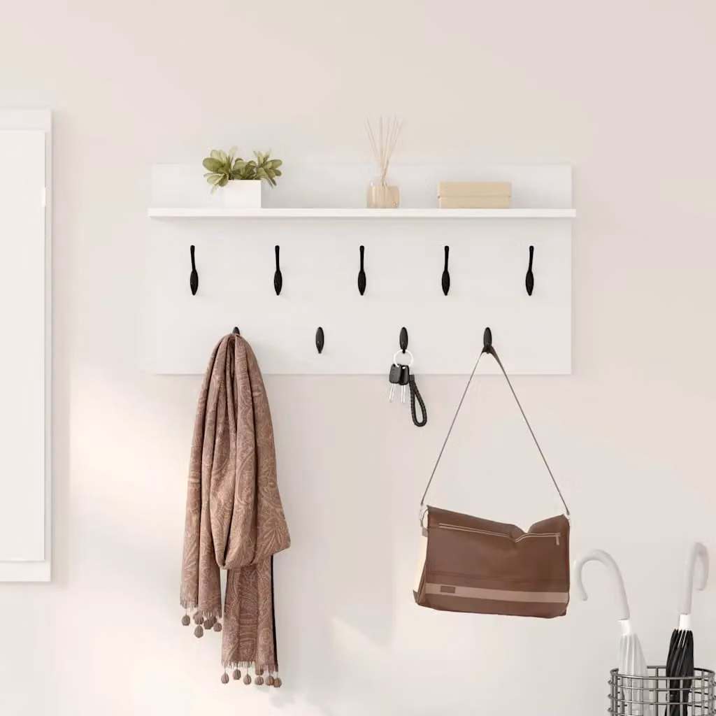 Appendiabiti a muro vidaXL Bianco con ganci distribuiti L: 80 cm, P: 40 cm, H: 12 cm