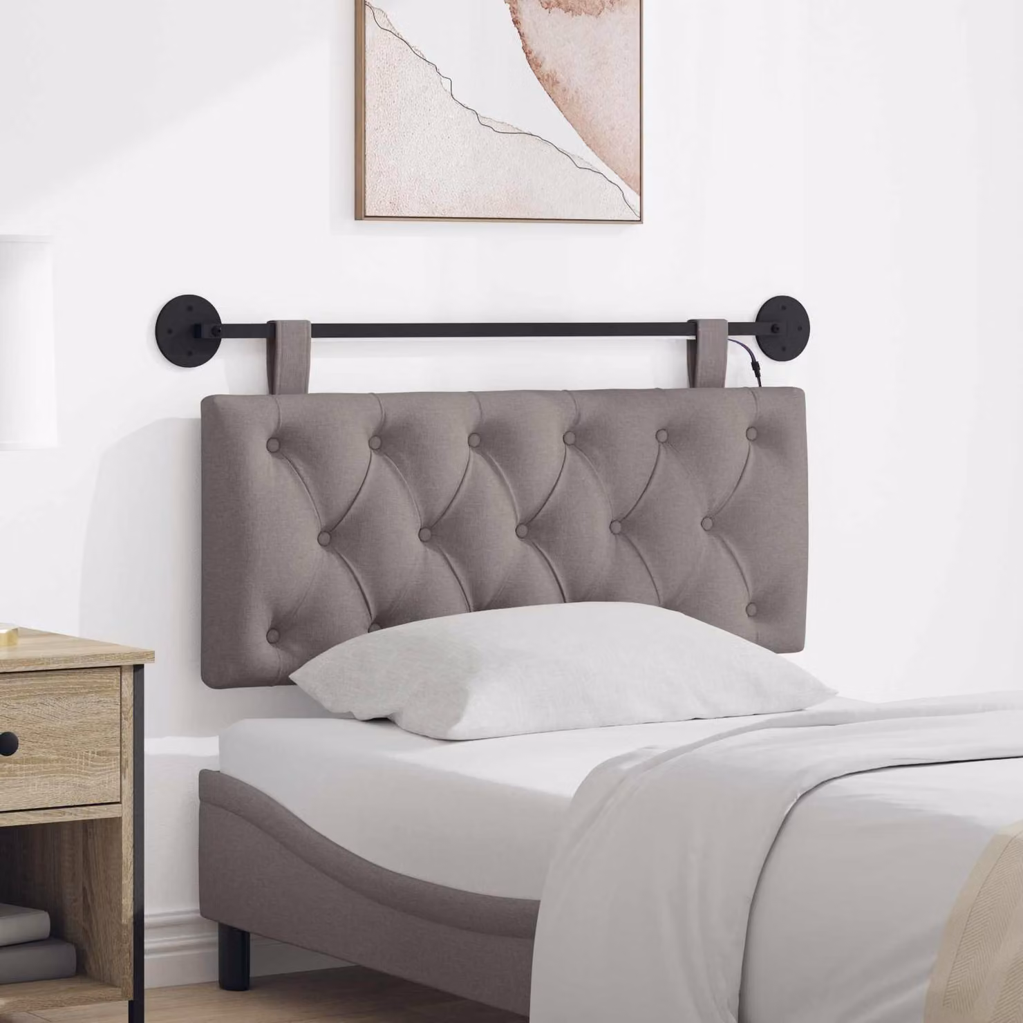 Testiera da letto sospesa vidaXL in tessuto con illuminazione integrata, colore beige/grigio, L: 110 cm, H: 55 cm, P: 7 cm