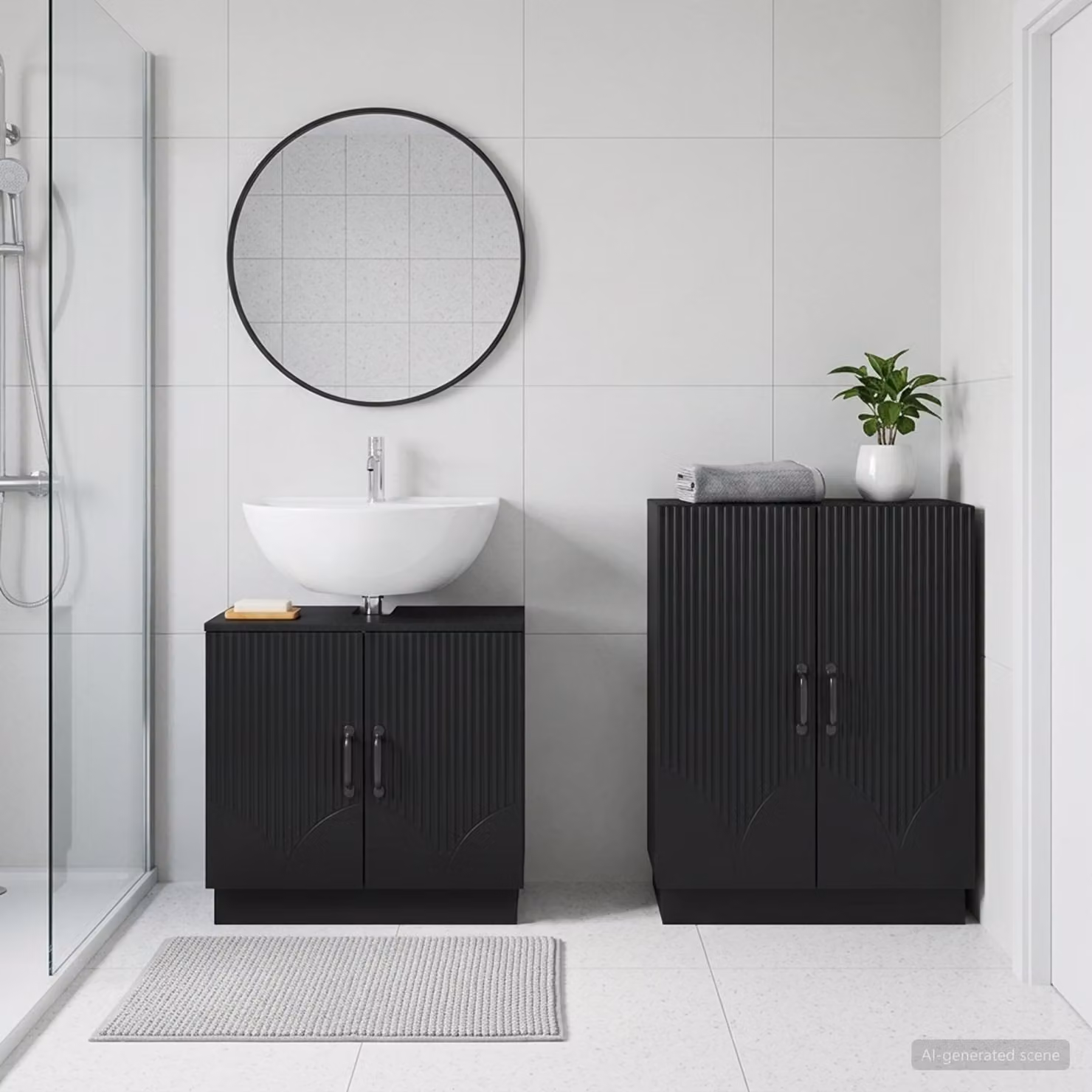 Set di mobili da bagno vidaXL HOORN nero opaco composto da mobile lavabo e mobile contenitore autoportante