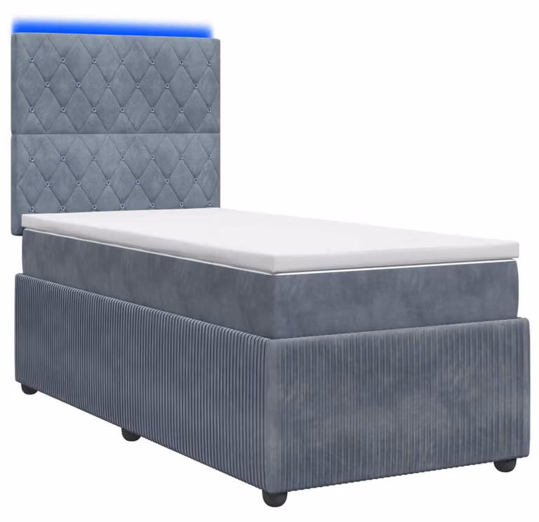 Letto a molle LED con materasso grigio scuro 90 x 200 cm in velluto