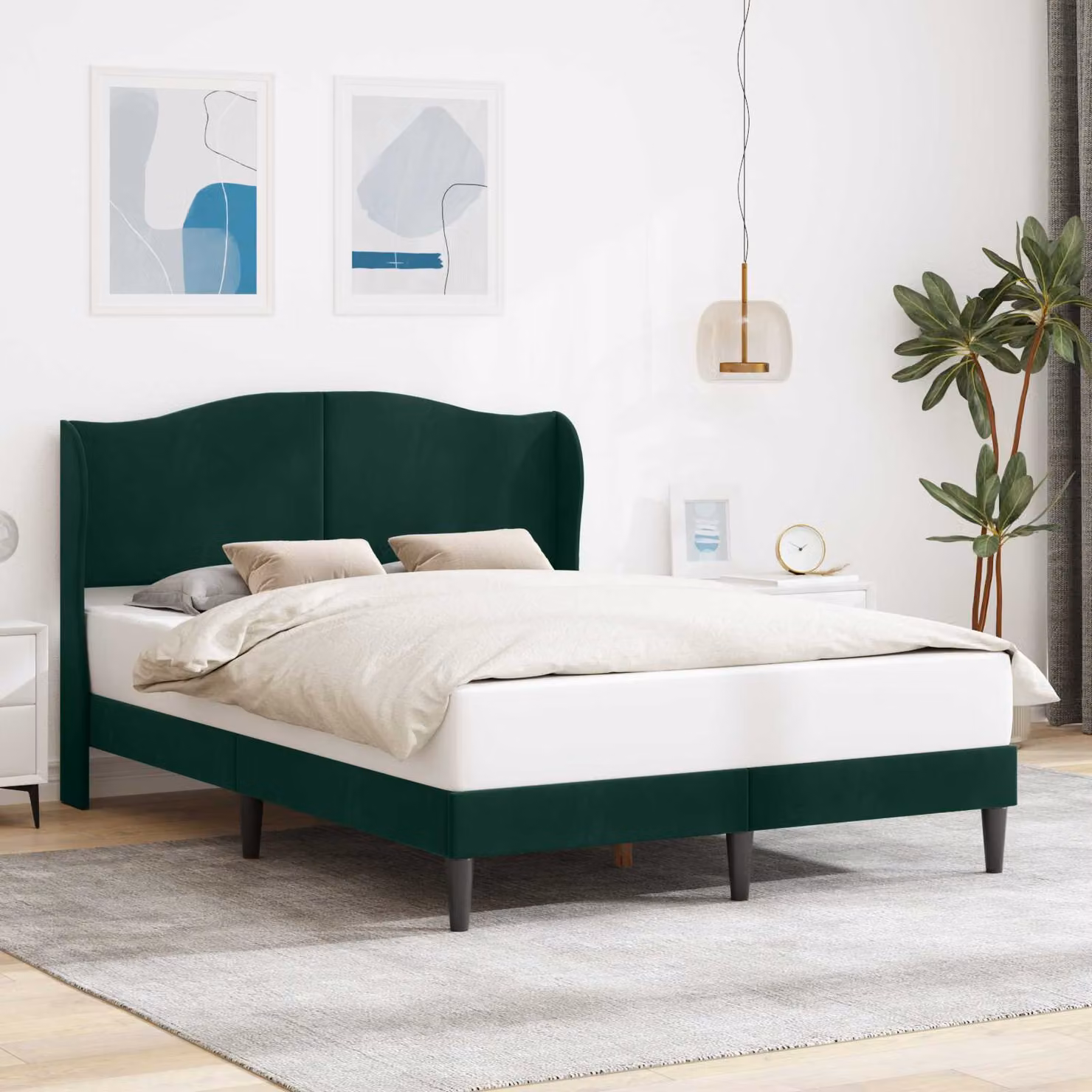 Struttura del letto moderna vidaXL in velluto verde con legno e metallo L/P/H: 202 x 120 x 101 cm