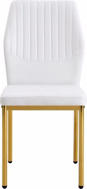 Set di 4 Sedie da Pranzo con Schienale in PU Bianco e Gambe in Metallo Dorato, Stile Leggero Luxe, Altezza Totale 93 cm