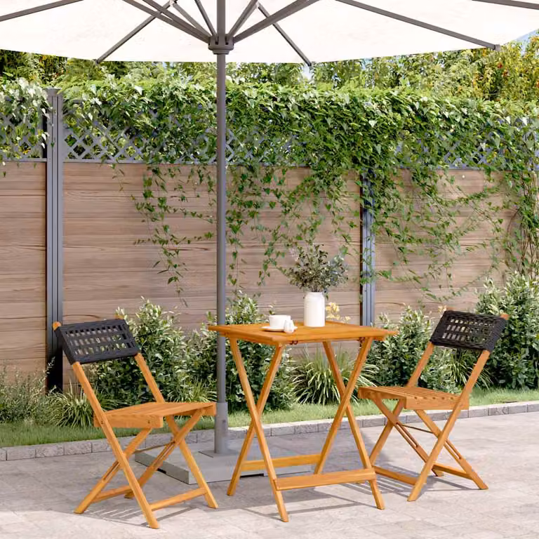 Set da Bistrot 3 pz vidaXL in Polyrattan e Legno di Acacia Nero e Marrone