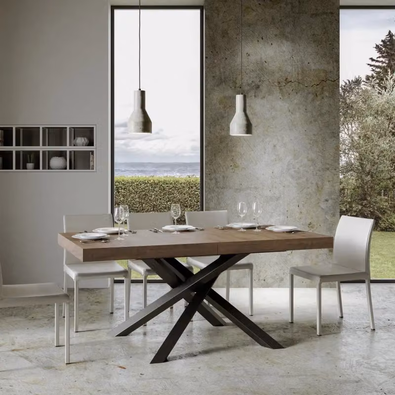 Tavolo allungabile Itamoby Volantis moderno con telaio in metallo antracite e piano in legno noce, L: 90-180/284 cm x P: 90 cm – 2