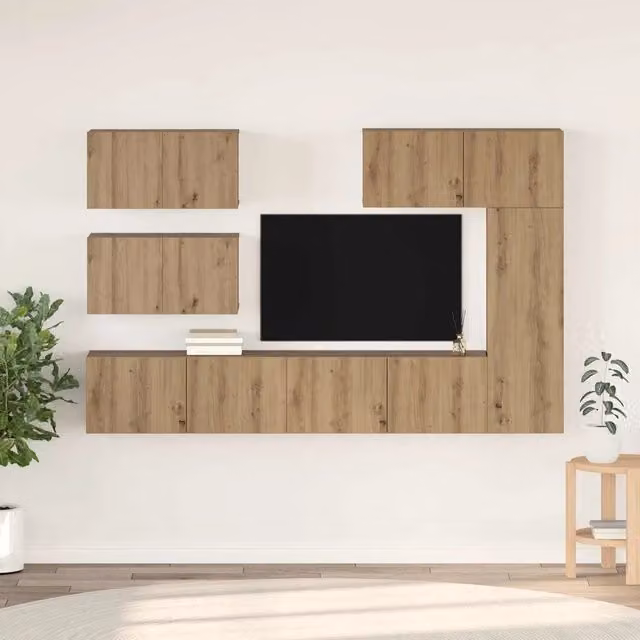 Set mobile TV moderno vidaXL in 6 pezzi color rovere con finitura opaca per soggiorno