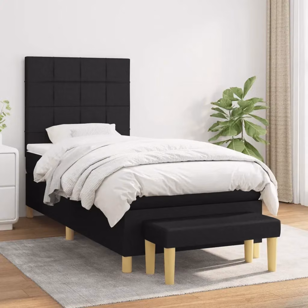 Letto singolo moderno con materasso ibrido DESIGN IN in tessuto nero e bianco, L/P: 80 x 200 cm – 2