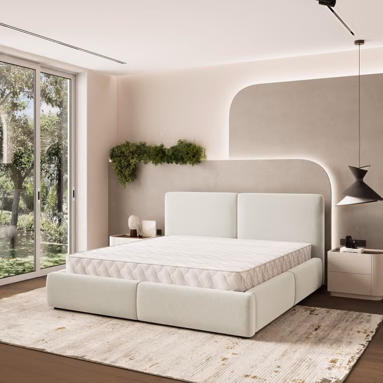 Letto imbottito Masseno FELURO SR 200x200 cm, letto imbottito con cassetti - color crema, SORO 02