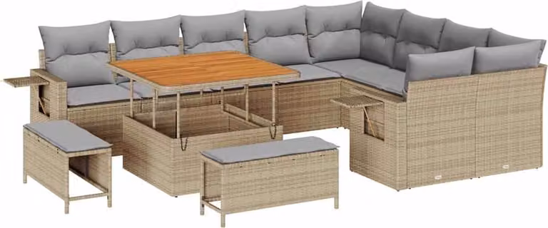 Set Divano da Giardino 12 pcs Beige polyrattan