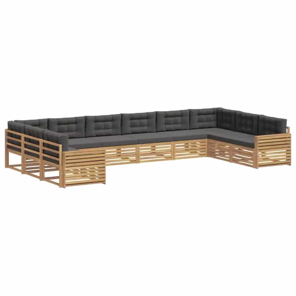 Set di divani da giardino a forma di L vidaXL in legno di acacia con cuscini bianchi e antracite – 2