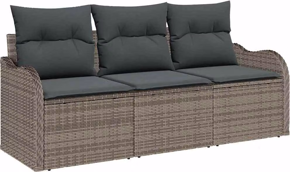 Set Divano da Giardino 3 pcs Grigio Poly Rattan