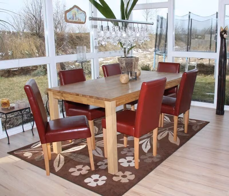 Set da 6 sedie da pranzo e da cucina Littau, in pelle ~ rosso, gambe chiare